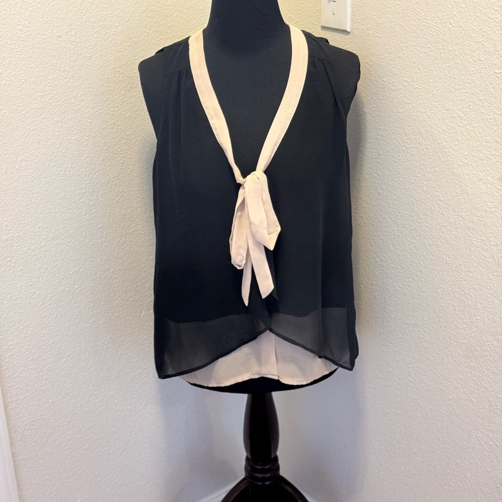 2 FOR $20 Paper Crane Anthropologie Tie Neck Blouse Top Chiffon Sheer S M